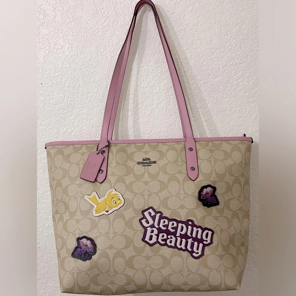 COACH X DISNEY SLEEPING BEAUTY Large CITY ZIP TOTE SIGNATURE COATED CANVAS - Picture 1 of 12